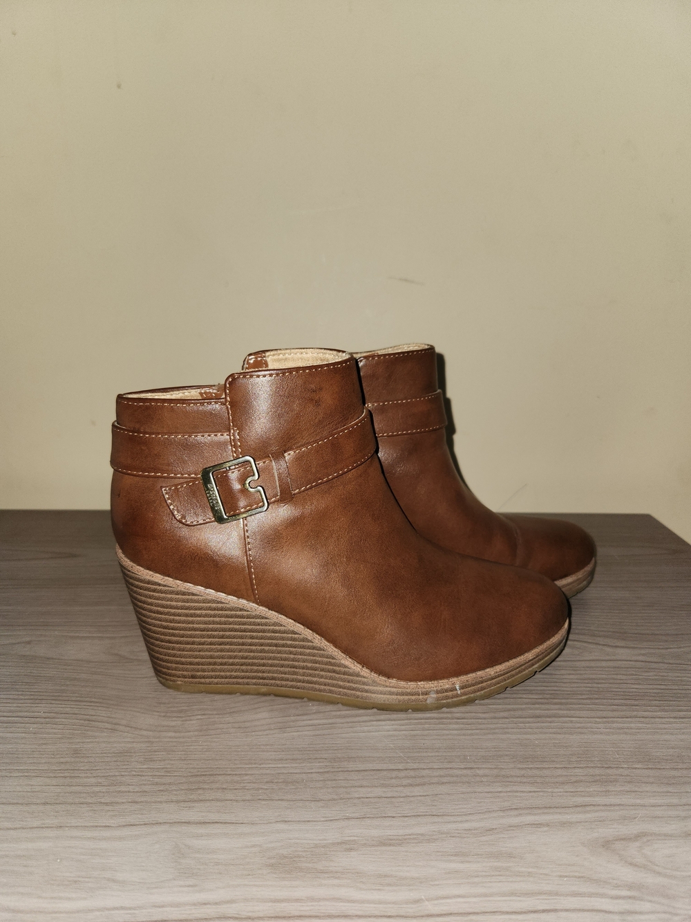 Dr. Scholl's Brown Wedge Ankle Booties with Buckle